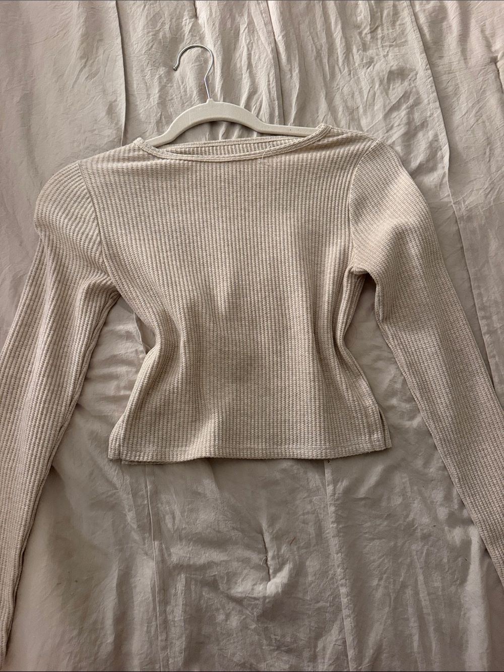PacSun Neutral Ribbed Crewneck Long-Sleeve Top